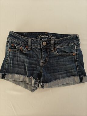 American Eagle Outfitters Dark Blue Distressed Denim Cutoff Shorts